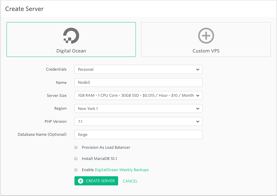 DigitalOcean select droplet