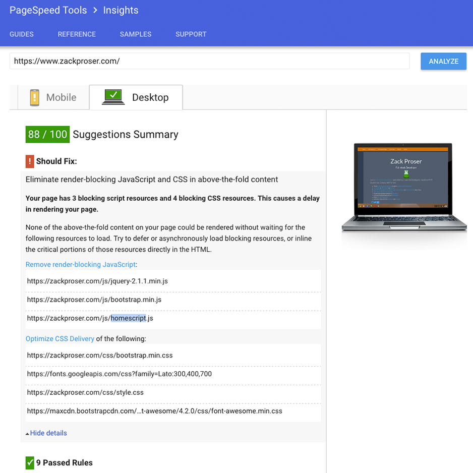Google PageSpeed tool