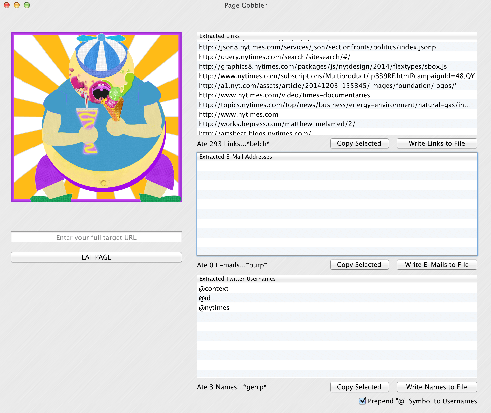 Page Gobbler App After Extracting Data