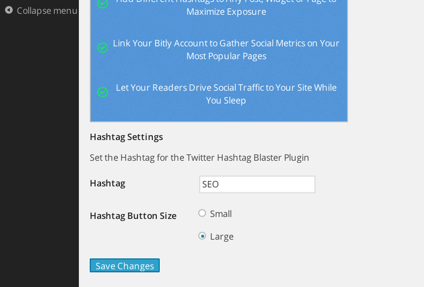 Twitter Hashtag Blaster Settings Page
